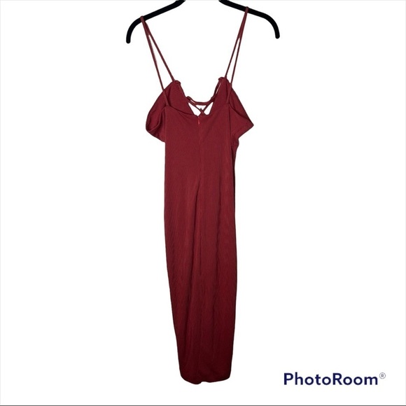 NBD x REVOLVE Berry Red Ribbed Lace up Front Midi Dress Two Tone Crimson, Small - Picture 7 of 8